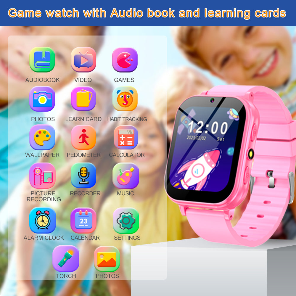 MIDDOW Kids Watch with 24 Puzzle Games, HD Touch Screen Smart Watches for Kids with Camera Video Music Player Pedometer Flashlight Alarm, 12/24hr Watch for Boys, for Boys Girls 3-12 (Blue)