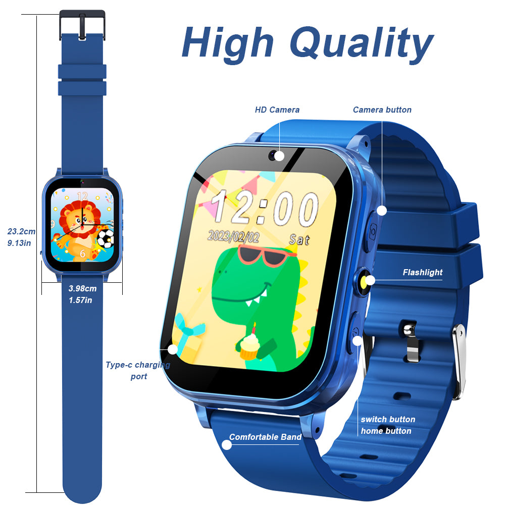 MIDDOW Kids Watch with 24 Puzzle Games, HD Touch Screen Smart Watches for Kids with Camera Video Music Player Pedometer Flashlight Alarm, 12/24hr Watch for Boys, for Boys Girls 3-12 (Blue)