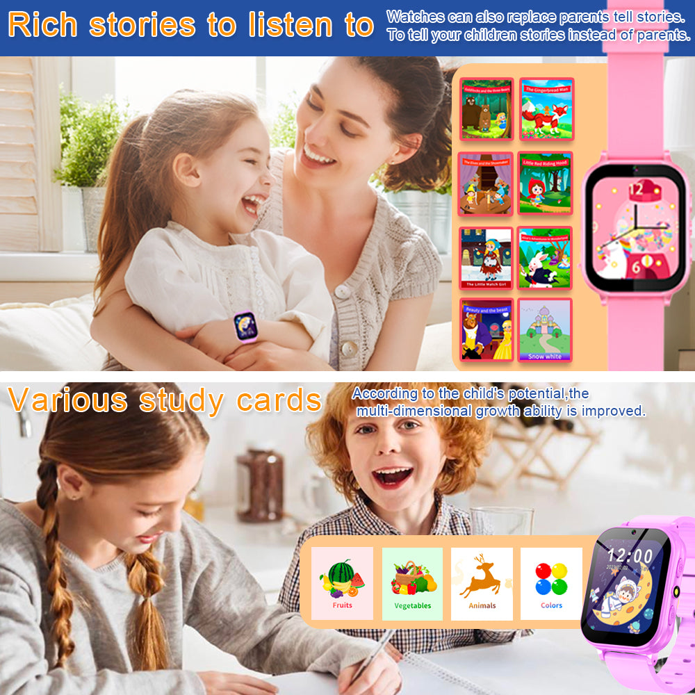 MIDDOW Kids Watch with 24 Puzzle Games, HD Touch Screen Smart Watches for Kids with Camera Video Music Player Pedometer Flashlight Alarm, 12/24hr Watch for Boys, for Boys Girls 3-12 (Purple)