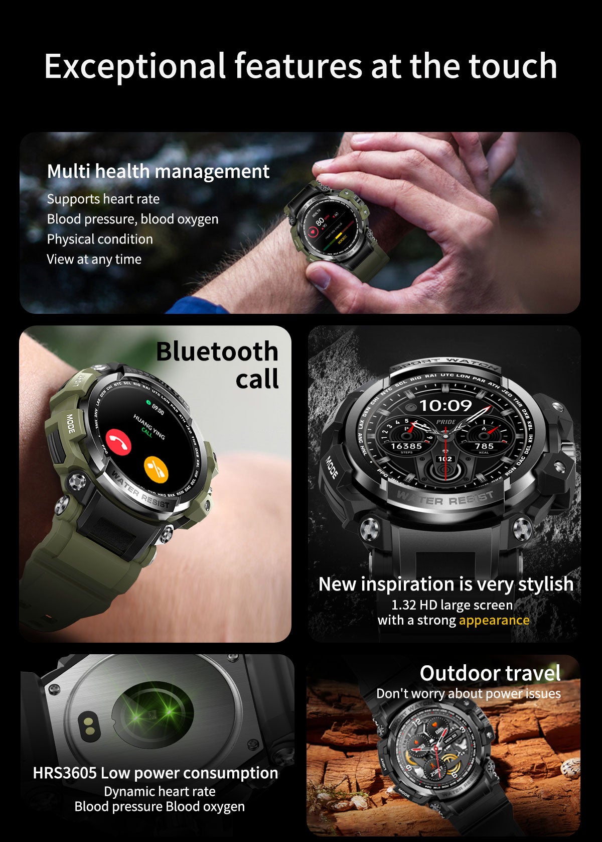 MIDDOW Smart Watches for Men,Smartwatch with Blood Pressure, Blood Oxygen Monitor, IP68 Waterproof Fitness Tracker 1.32" HD Screen Sleep Monitor Health Tracker Watch for iOS&Android System (Green)